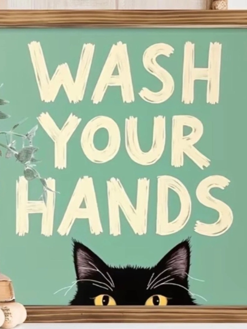 Wash Your Hands Cat Framed Wall Art in Green